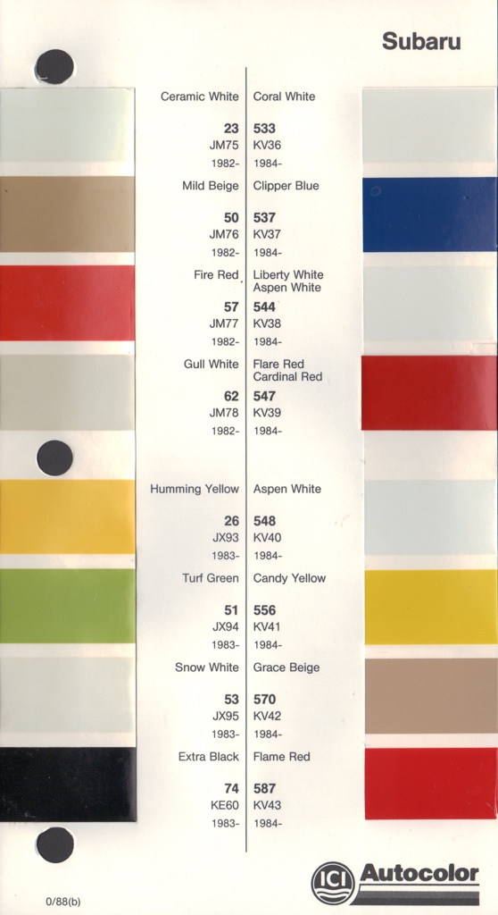 1982 - 1986 Subaru Paint Charts Autocolor